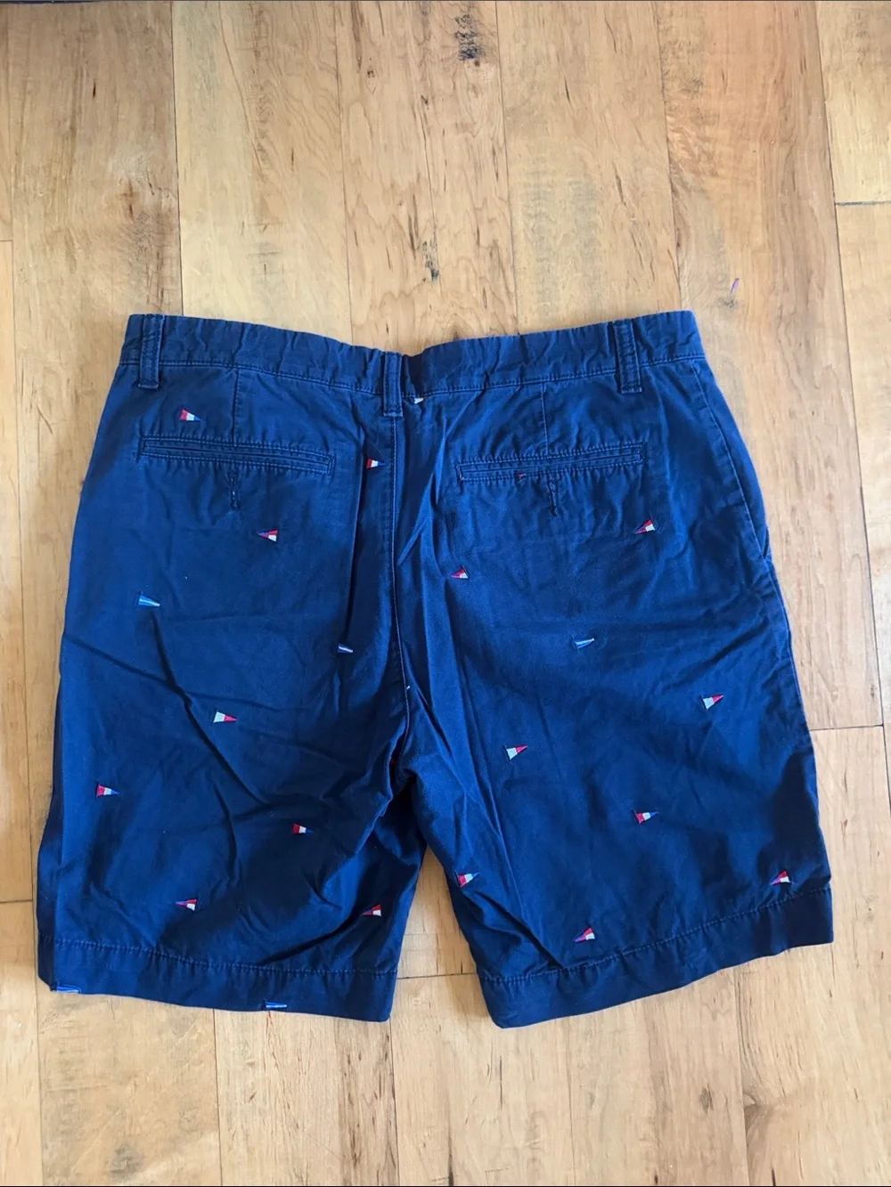 Tommy Hilfiger Navy Cotton Shorts with Red & White Flag Embroidery